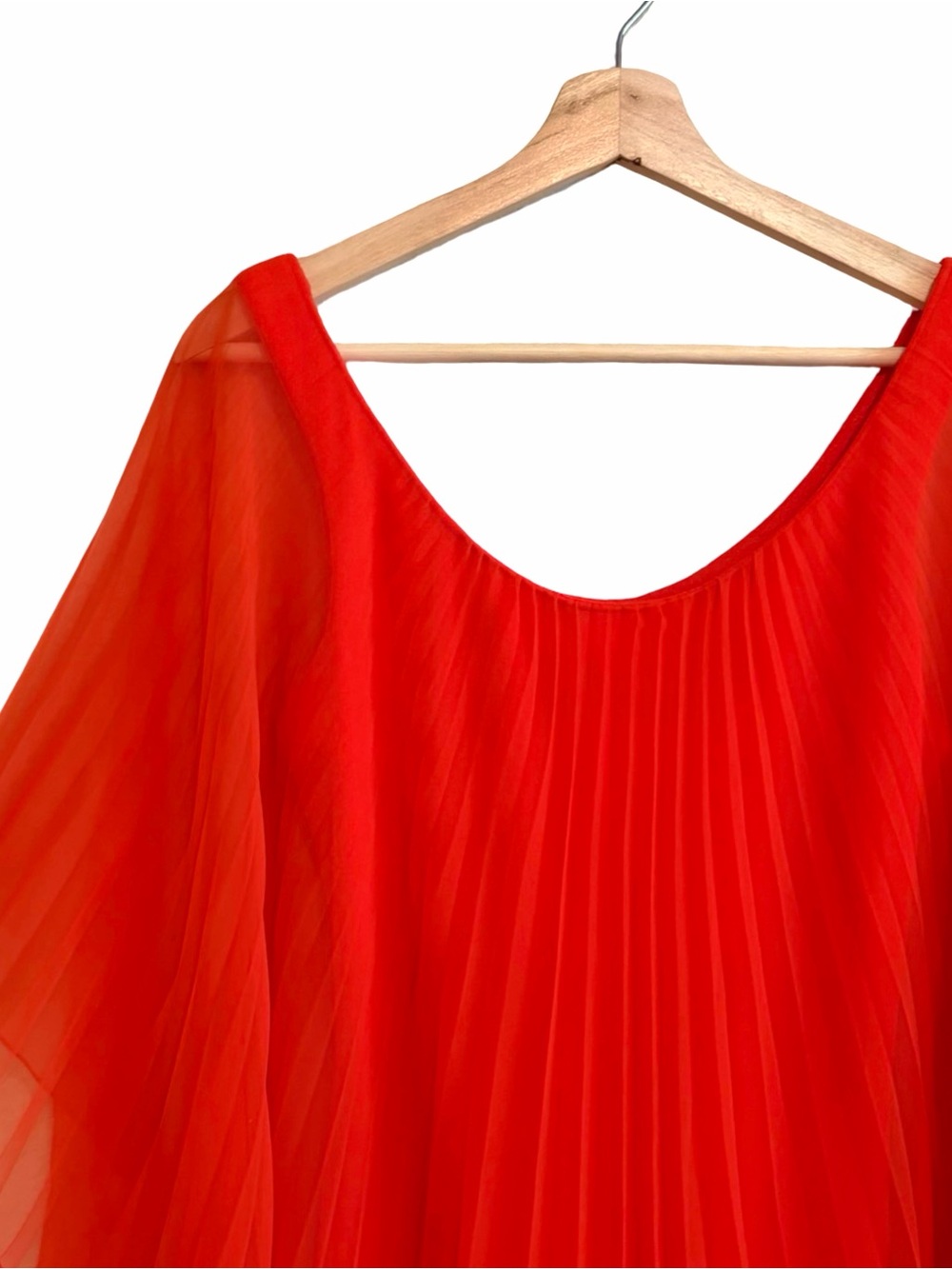 Vintage | Bright Orange Red Pleated Chiffon Goddess Dress - Picture 5 of 16